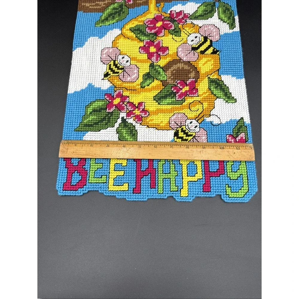Plastic Canvas Spring Wall Decor Completed Beehive Bee Happy 12 X 18